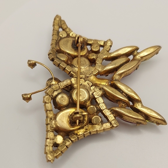 Vintage Butterfly Brooch Mid Century Multicolor Glass Crystals - Picture 7 of 16